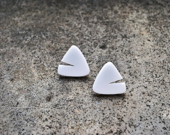 White triangle studs, white earrings, white post earrings, minimal earrings, abstract earrings, laser cut studs, geometric jewellery