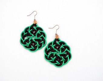 Asian style earrings, black and green earrings, statement earrings, green and black earrings, knot earrings, japanese knots macrame earrings