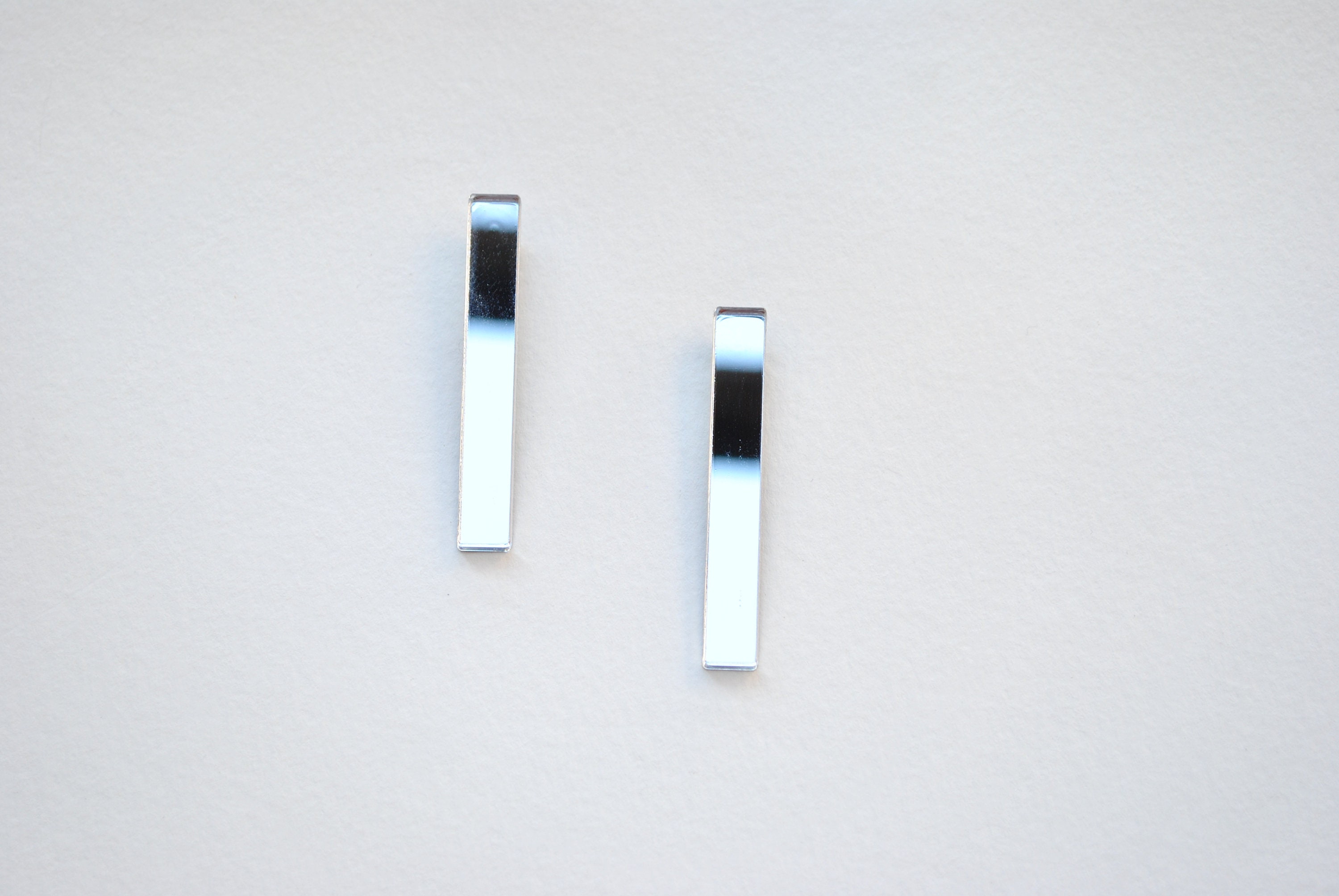 Minimalist Silver Mirror Acrylic Bar Stud Earrings