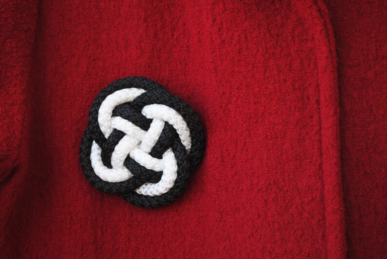 knot brooch flower brooch rope jewelry flower pin statement brooch black and white pin gift for her Black and white brooch