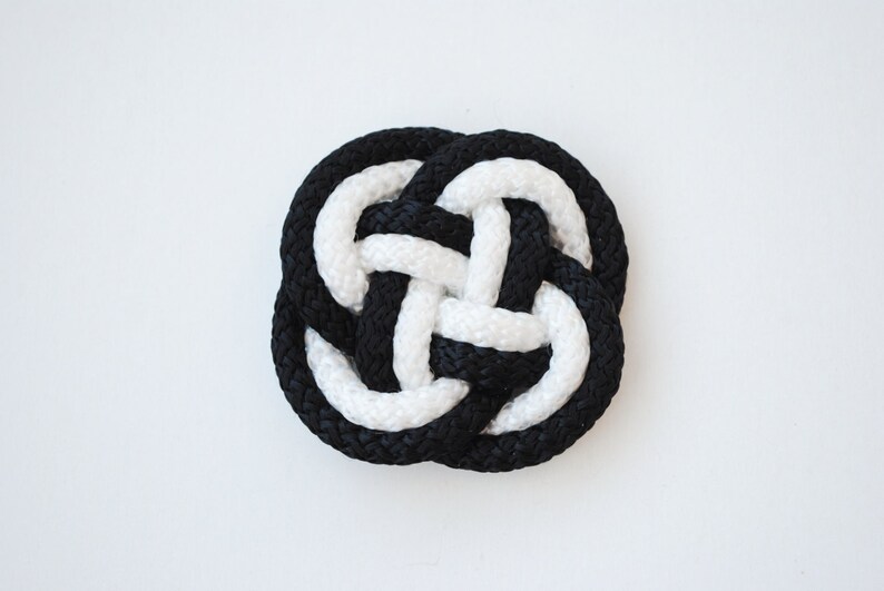 knot brooch flower brooch rope jewelry flower pin statement brooch black and white pin gift for her Black and white brooch
