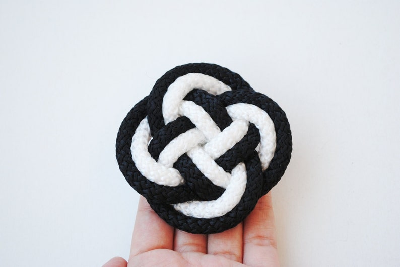 knot brooch flower brooch rope jewelry flower pin statement brooch black and white pin gift for her Black and white brooch
