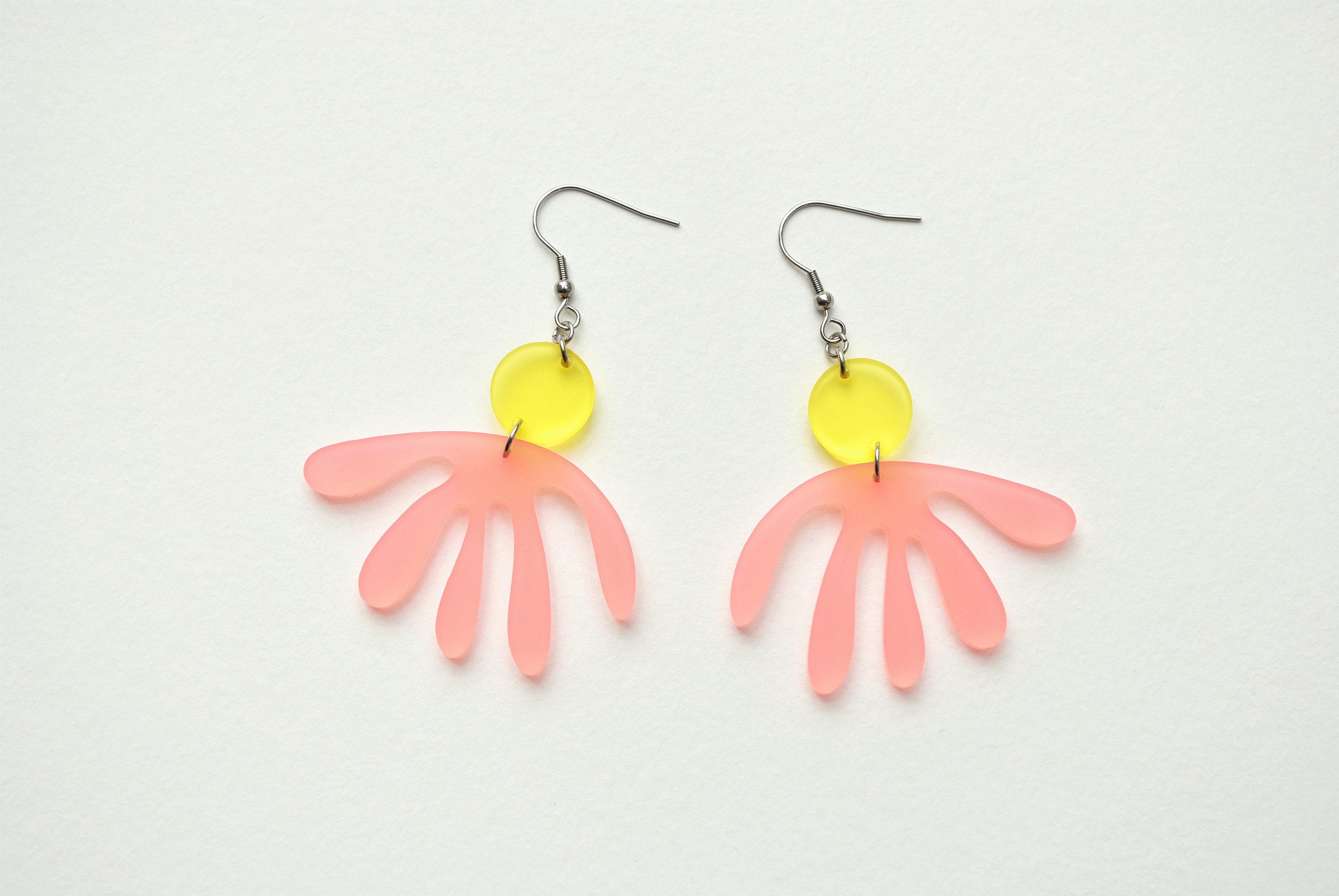 Yellow and fuchsia seaweed earrings art inspired earrings Matisse inspired earrings gift for her fuchsia and yellow earrings