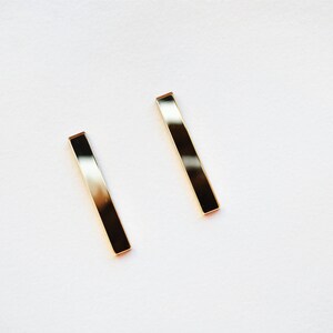 Gold bar earrings, minimal studs, gold earrings, gold studs, geometric jewellery, gold mirror earrings, minimalist earrings image 3