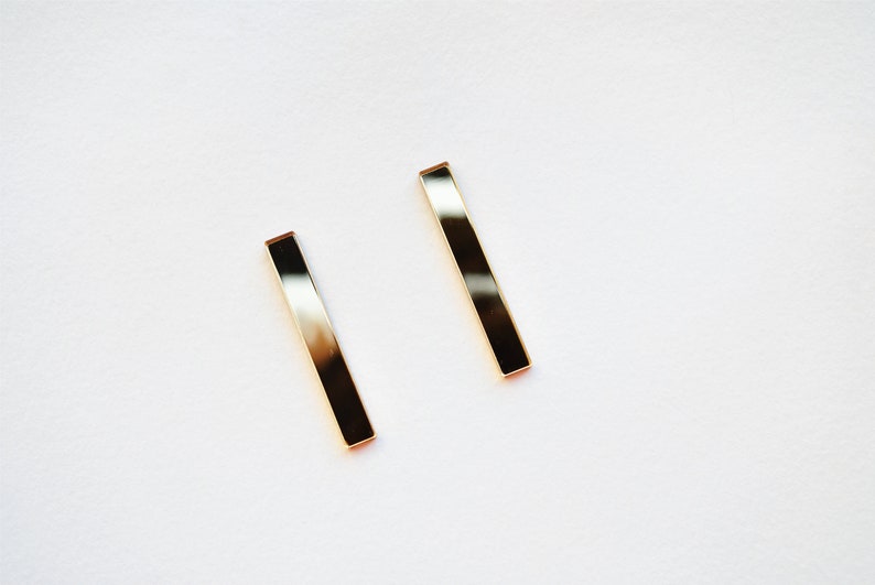 Gold bar earrings, minimal studs, gold earrings, gold studs, geometric jewellery, gold mirror earrings, minimalist earrings image 3