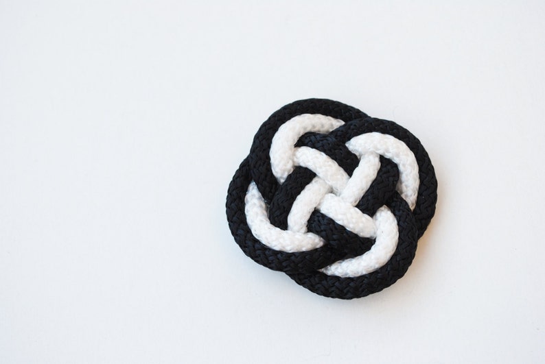 knot brooch flower brooch rope jewelry flower pin statement brooch black and white pin gift for her Black and white brooch