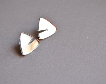 Silver mirror studs, mirror acrylic triangle earrings, abstract studs, silver earrings, futuristic studs, geometric jewelry, gift for her