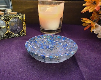 Round Incense Stick Dish -  Frosted Resplendent Peacock