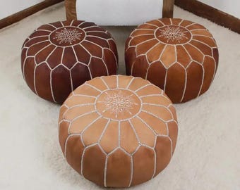 Pouf ottomano marocchino in pelle – Cuscino da pavimento fatto a mano – Poggiapiedi boho.