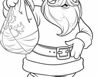 Desenho para colorir do Papai Noel com sacola de presentes – Desenho para imprimir para as festas de fim de ano para crianças