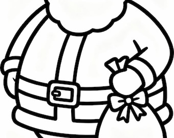 Desenho para colorir do Papai Noel com sacola de presentes (Download digital)