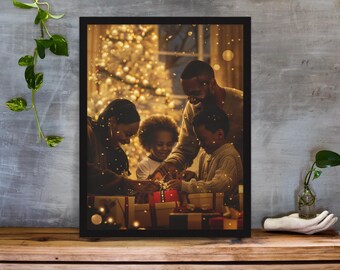 Arte de parede natalina para família negra para imprimir