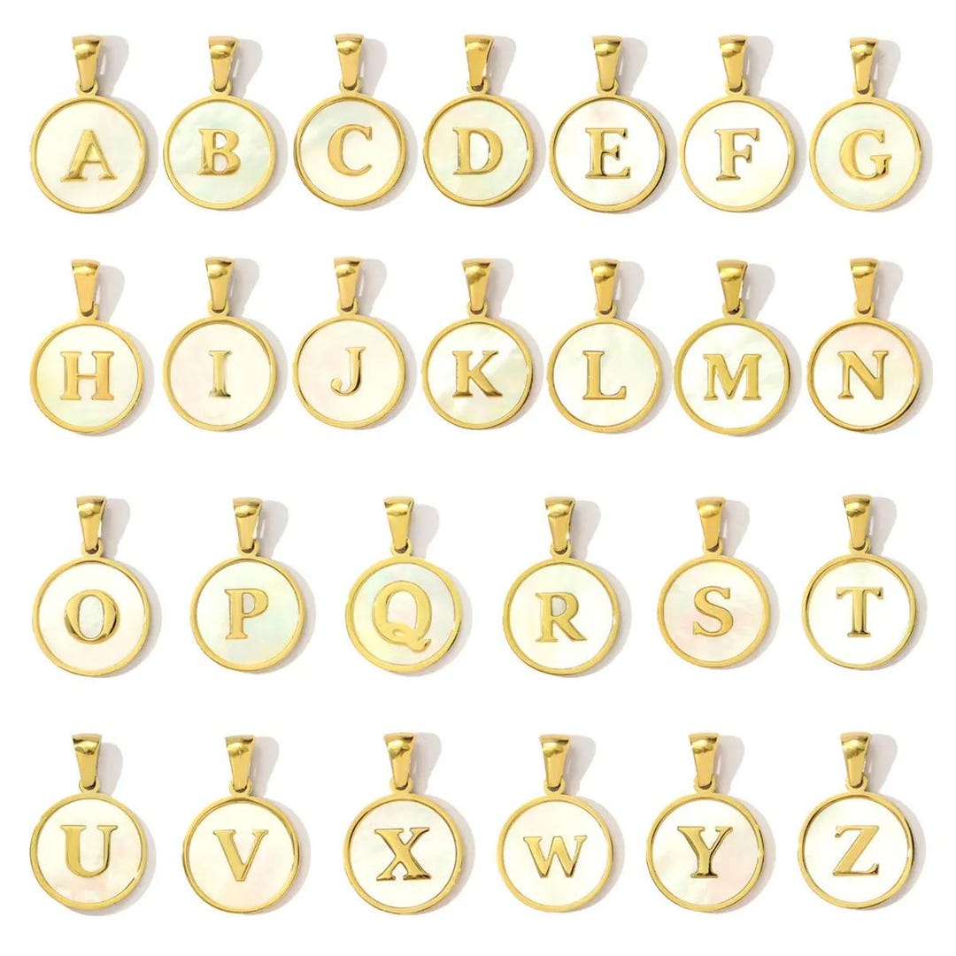 Initial Shell Pendants Stainless Steel Shell Initial Letter Pendant Necklace A–Z DIY Charm ...