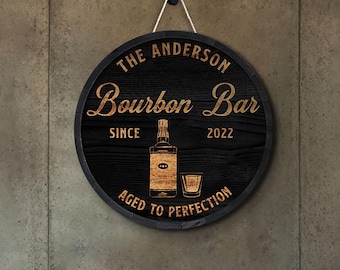 Personalized Bourbon Bar Wooden Sign, Kitchen Home Bar Decor, Man Cave Wall Art
