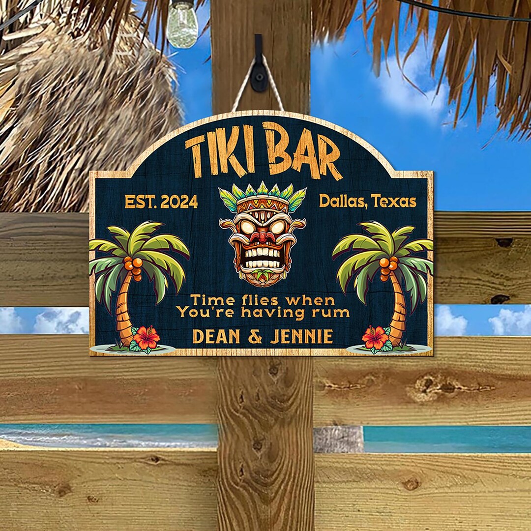 Custom Tiki Bar Sign, Name and Location Detail, Outdoor Patio Bar ...