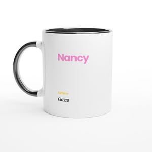 Nancy First Name Meaning Coffee Mug - Personalized Hebrew Script Design in Vibrant Hues Ceramic Black