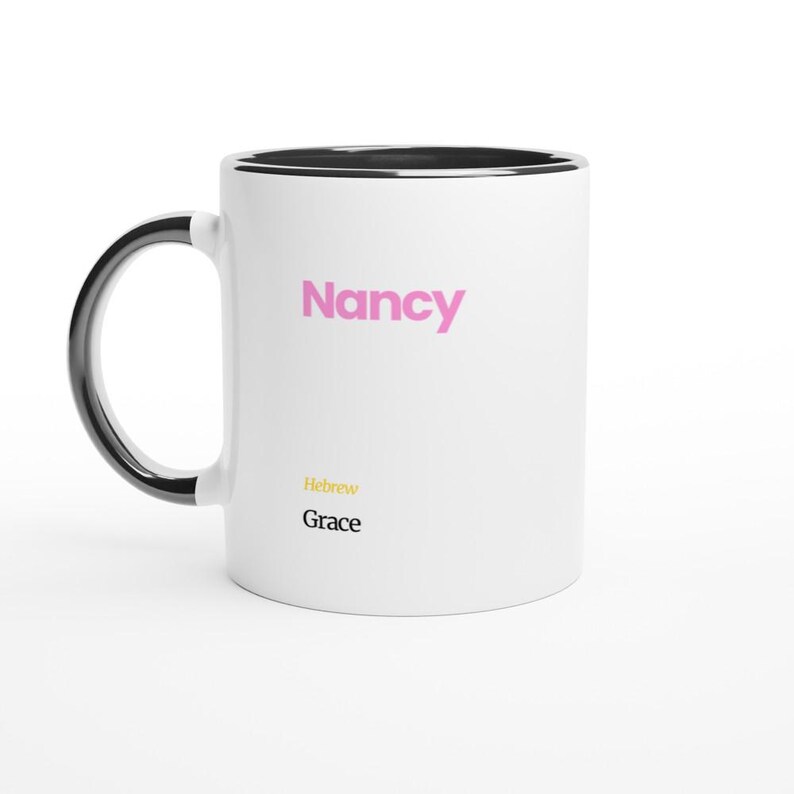 Nancy First Name Meaning Coffee Mug - Personalized Hebrew Script Design in Vibrant Hues Ceramic Black