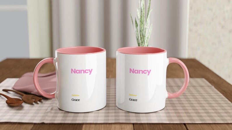 Nancy First Name Meaning Coffee Mug - Personalized Hebrew Script Design in Vibrant Hues image 10