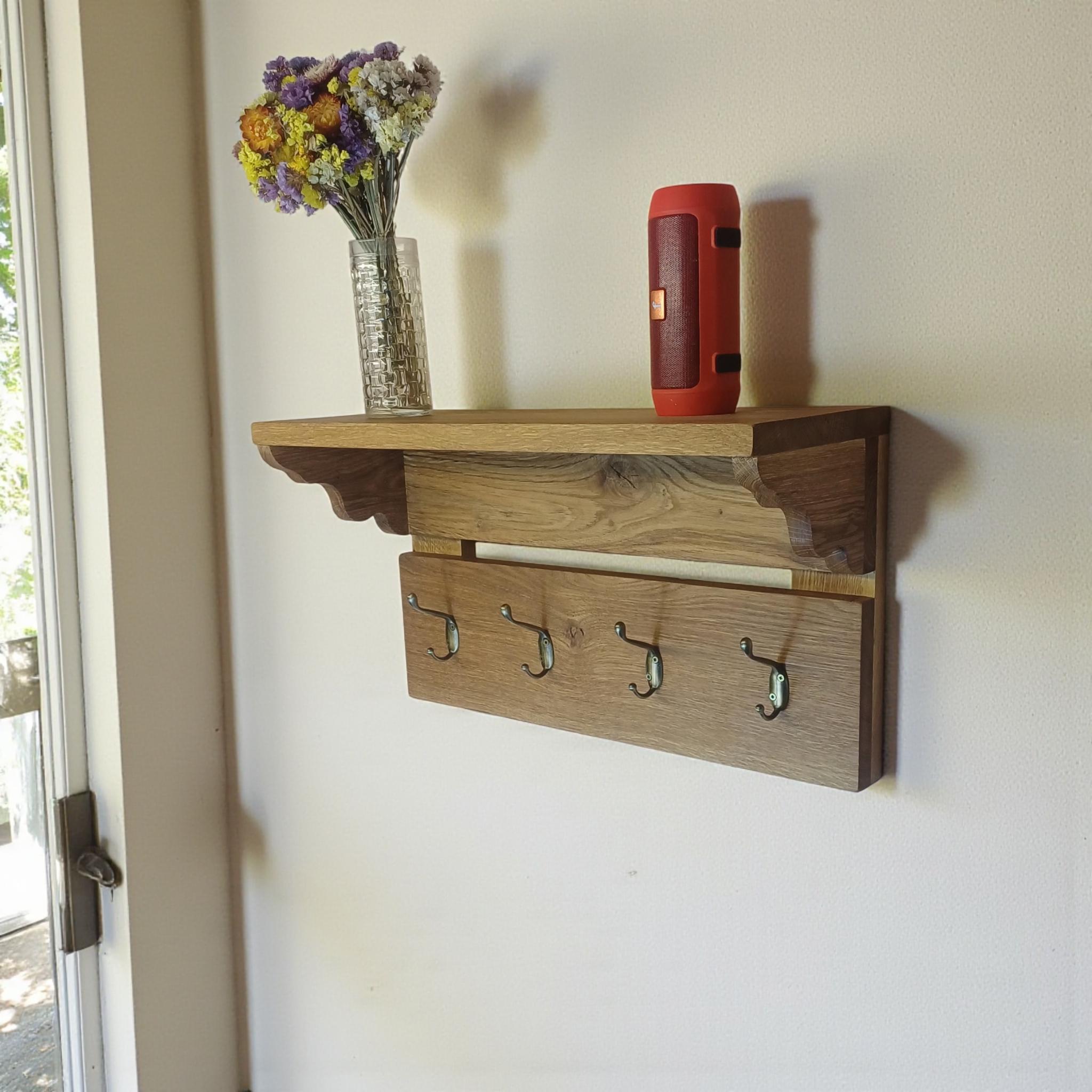 Basic Oak Rack Custom Oak Wall Coat Rack With Shelf Entryway Organizer Handmade Solid ...