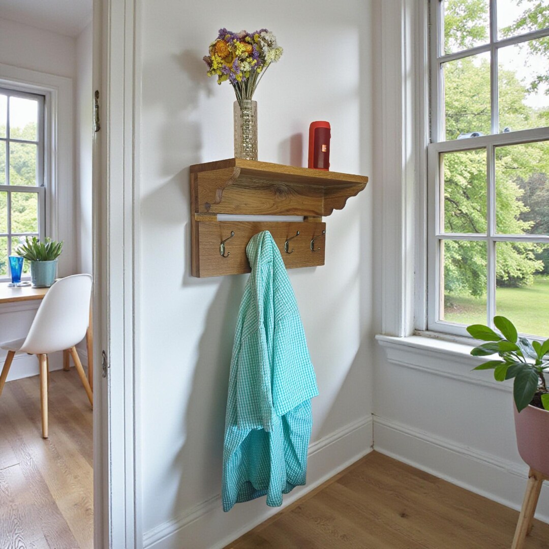 Oak Rack Custom Oak Wall Coat Rack With Shelf Entryway Organizer Handmade Solid ...