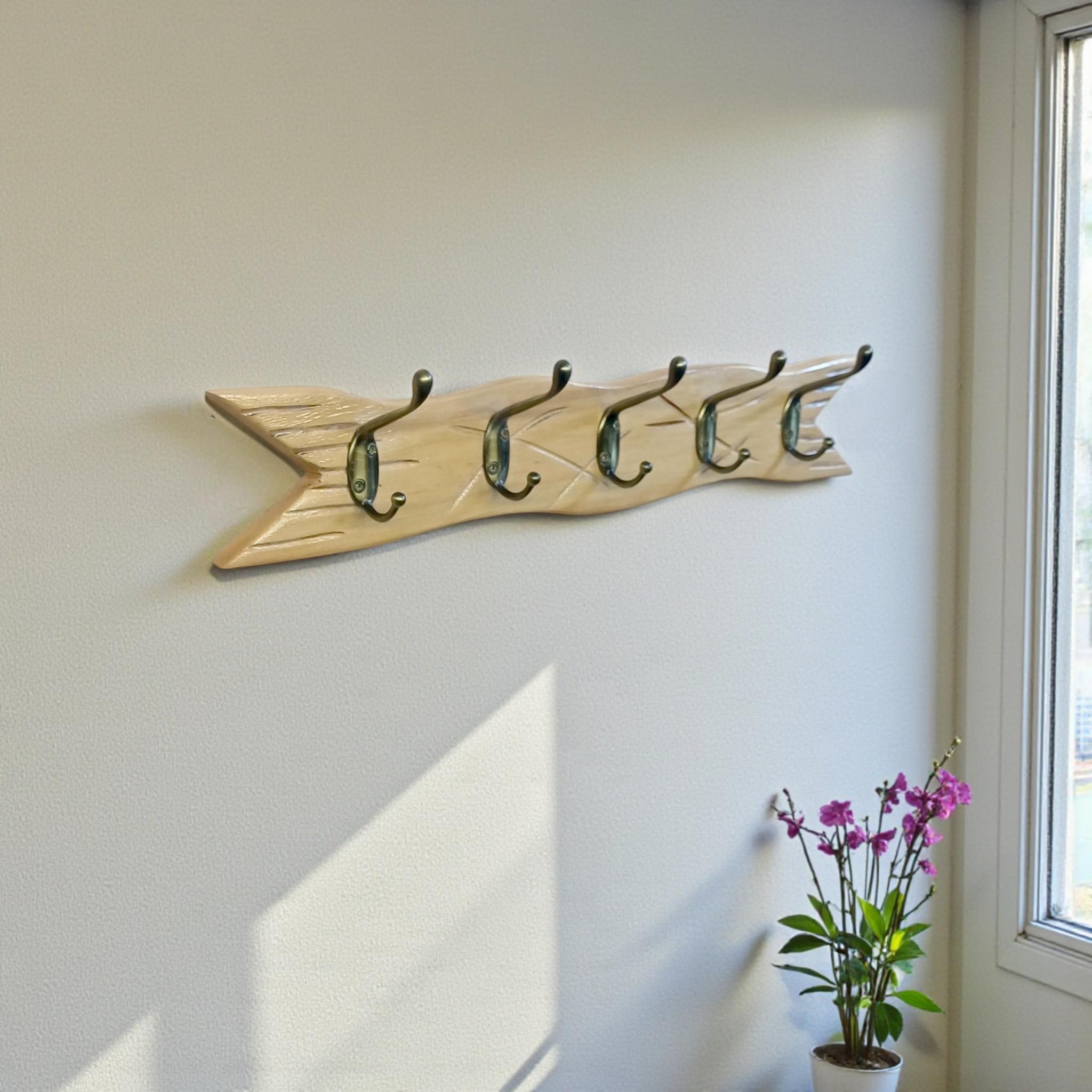 Wall Engraved Rack Alder Wall Rack Pine Wood Entryway Organizer Engraved Pattern Coat Hook ...