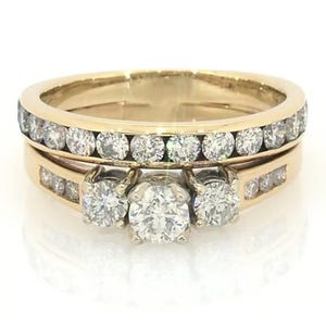 Conjunto de anillo de compromiso Art Deco con moissanita de talla redonda, conjunto único de anillo nupcial de oro vermeil de 18 quilates, alianza de boda apilable con diamantes, conjunto de anillo de promesa