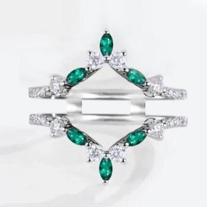 Anillo realzador de esmeralda talla marquesa, anillo de compromiso, protector de anillo de plata de ley 925, anillo marquesa, alianza de boda curva, joyería de piedra natal de mayo