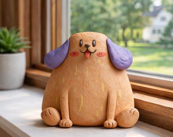 Handgemachte Ton Hundeskulptur, niedliche Hundeverzierung, wunderliche Schreibtischdekoration, Hundeliebhaber Geschenk, handgemachte Figur
