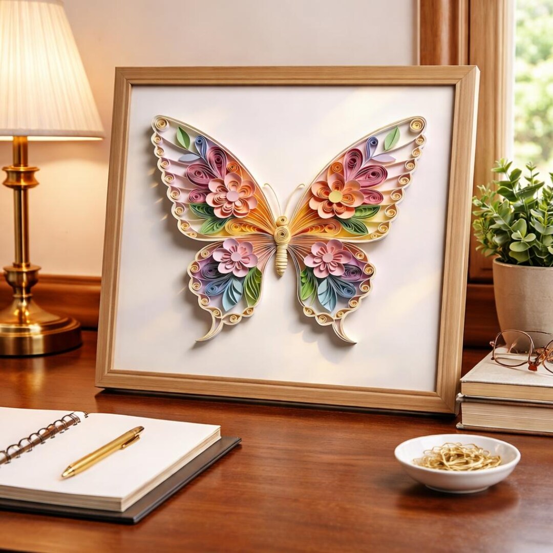 Handmade Paper Quilling Butterfly Art – Vibrant Floral Wall Decor ...