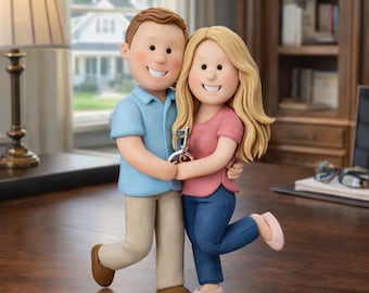 Handgemachte kundenspezifische Ton-Foto-Porträtverzierung, personalisierte Polymer-Tonfigur, Geschenk für Familie & Paar