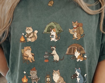 Cute Cat Camping Shirt, Cozy Camper Tee, Comfort Colors Funny Camping Tee, Cat Lover Gift, Campfire Shirt, Nature Lover Gift