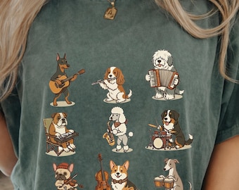 Cute Musician Dogs Shirt, Comfort Colors Funny Musician Tee, Music Lover Shirt, Dog Lover Gift, Funny Animal Tee, Gift for Music Lovers