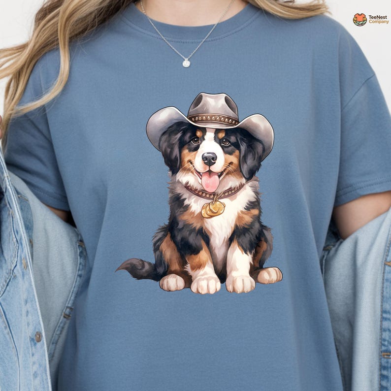 Cowboy Bernese Mountain Dog Shirt, Dog Lover Gift, Funny Dog Mom Shirt, Mountain Dog Top, Vintage 90s Dog Meme Shirt afbeelding 9