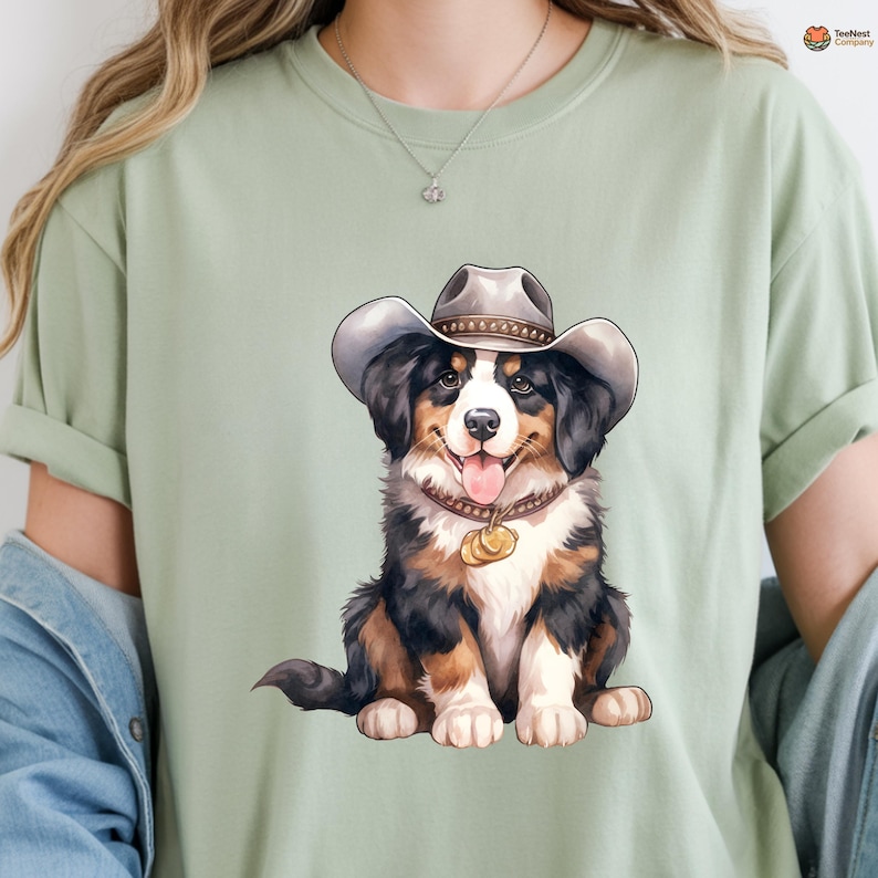 Cowboy Bernese Mountain Dog Shirt, Dog Lover Gift, Funny Dog Mom Shirt, Mountain Dog Top, Vintage 90s Dog Meme Shirt afbeelding 2