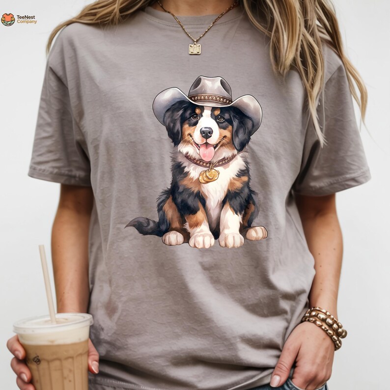 Cowboy Bernese Mountain Dog Shirt, Dog Lover Gift, Funny Dog Mom Shirt, Mountain Dog Top, Vintage 90s Dog Meme Shirt afbeelding 3