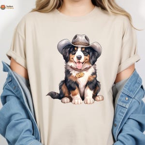 Cowboy Bernese Mountain Dog Shirt, Dog Lover Gift, Funny Dog Mom Shirt, Mountain Dog Top, Vintage 90s Dog Meme Shirt afbeelding 4
