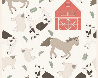 Estampa sem costura de animais da fazenda | Tecido aconchegante para quarto de bebê (Download digital PNG)