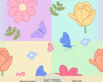 Padrão sem costura de borboletas florais em tons pastel de primavera (papel digital)