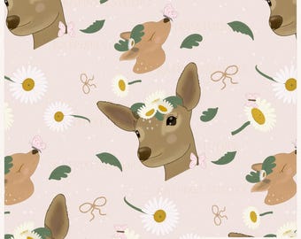 Padrão sem costura de cervo | Prado de margaridas, decoração de quarto de bebê estilo cottagecore (Download digital)
