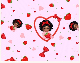 Padrão sem costura Menina Morango, Clipart Afro-Americano (Download Digital)