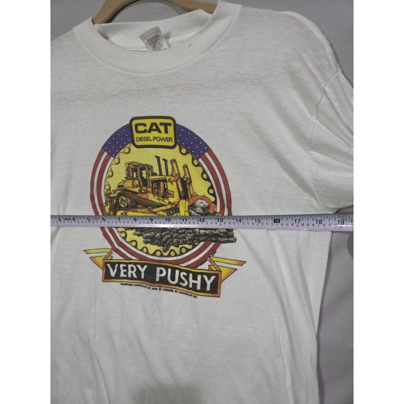 VTG Cat Caterpillar Diesel Dozer T-Shirt Holoubek Very Pushy Single Stitch LARGE image 7