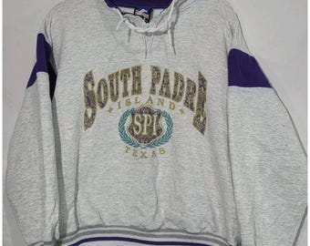 Felpa da turista anni '90 di South Padre Island, taglia L/XL, corta, grigia e viola, con cerniera a 1/4.