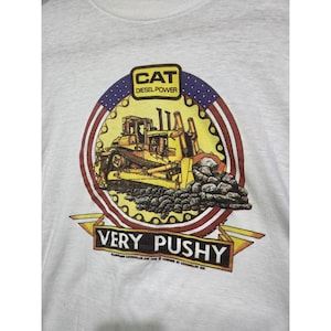 VTG Cat Caterpillar Diesel Dozer T-Shirt Holoubek Very Pushy Single Stitch LARGE image 2