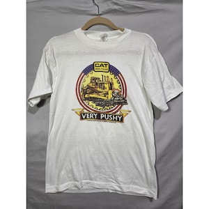 VTG Cat Caterpillar Diesel Dozer T-Shirt Holoubek Very Pushy Single Stitch LARGE image 1