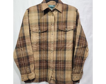 VTG Lauren Ralph Lauren Polo boutonné à carreaux marron en flanelle de laine peignée Medium