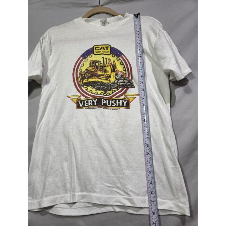 VTG Cat Caterpillar Diesel Dozer T-Shirt Holoubek Very Pushy Single Stitch LARGE image 8