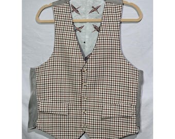 VTG Reversible Vest Waistcoat Medium 38R Brown Houndstooth Pheasant Heritage