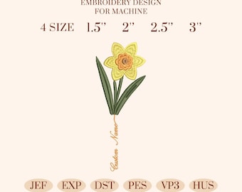 Custom March Birth Flower Embroidery Design, Digital File for Machine Embroidery, Personalized Floral Name Pattern, Birth Month Flower March