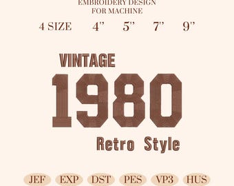 Digital Embroidery File, Vintage 1980 Retro Style Design, DIY Embroidery Pattern for Shirts, Sweatshirts, Instant Download Craft