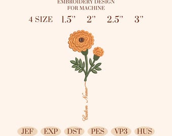 Custom October Birth Flower Embroidery Design, Personalized Name Floral Bouquet, October Birthday Flower, Custom Name Embroidery Download